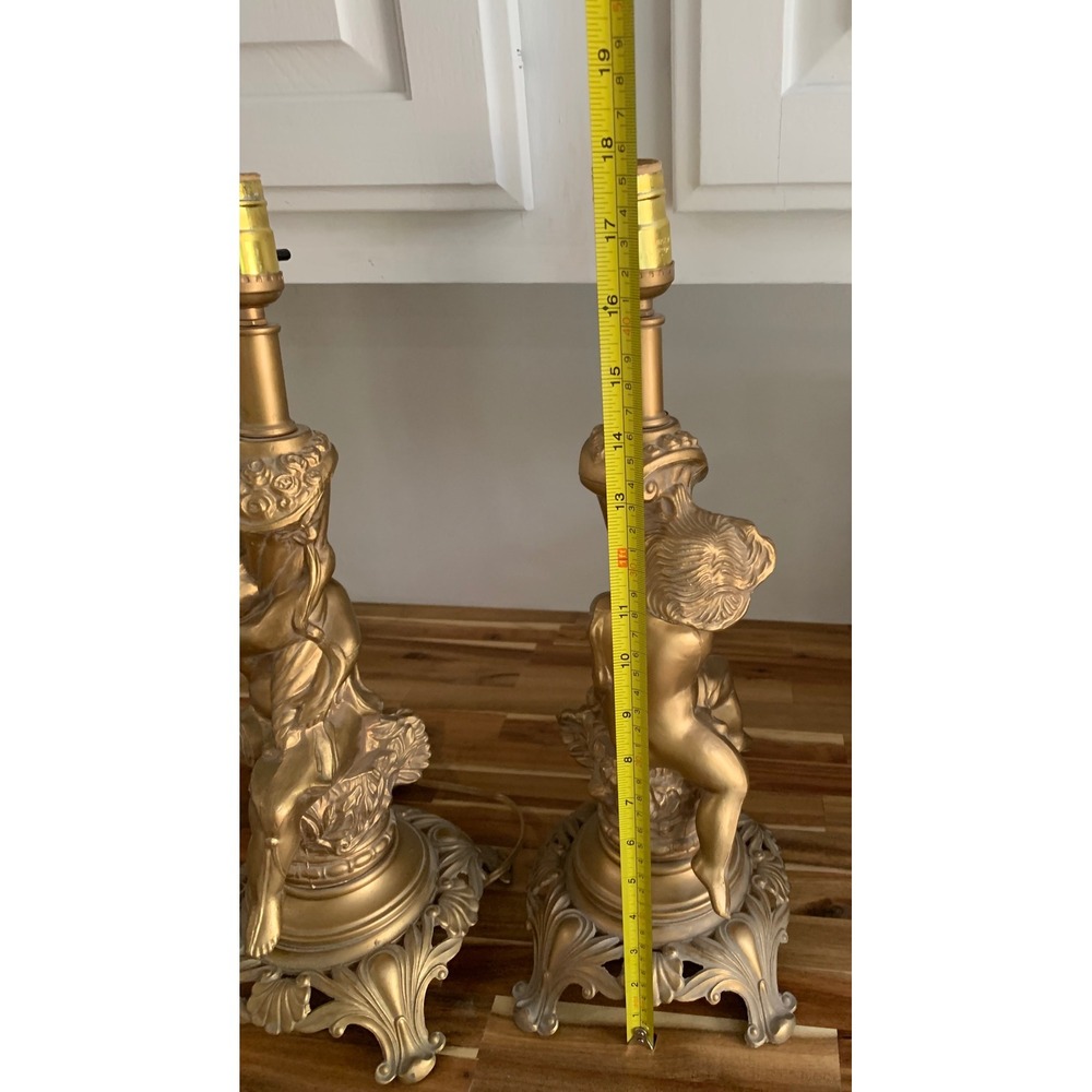 Vintage Gold Cherub Table Lamps Pair Ornate Regency Retro Old Money Quiet Luxury - Picture 7 of 8